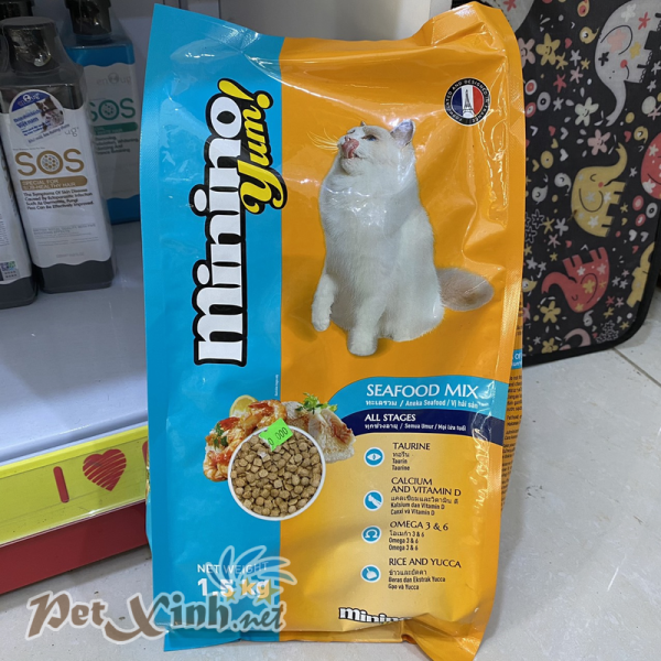 Thức ăn cho mèo Minino Yum Hải Sản 1,5kg