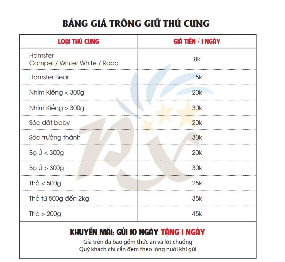 Dịch vụ trông giữ thú cưng ngày Tết 2 bảng giá dịch vụ trông giữ thú cưng ngày Tết