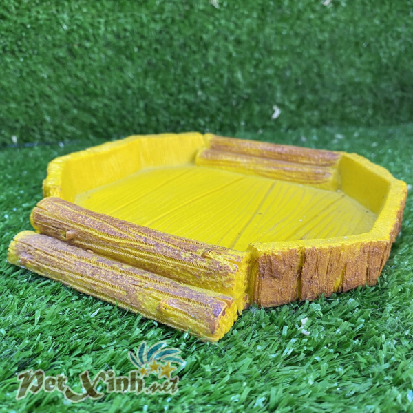 Chén ăn đá giả gỗ vàng bát giác 2 bậc thang cho bò sát