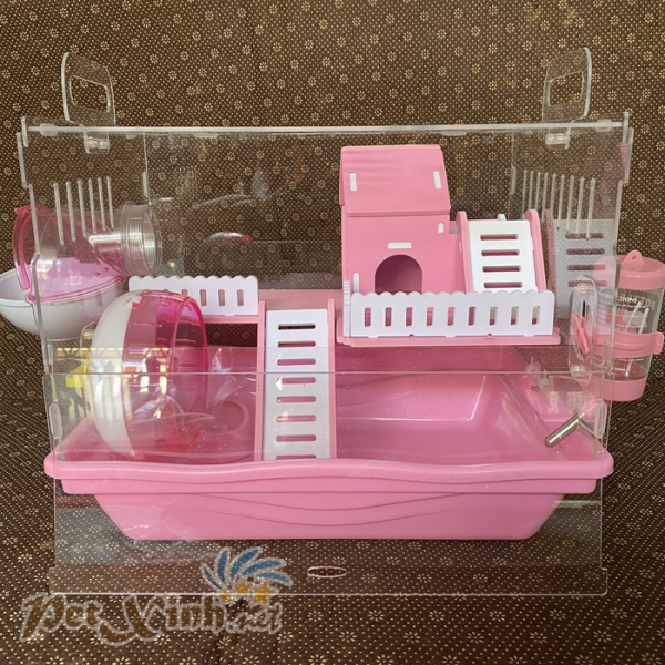 Lồng mica ngôi nhà màu hồng