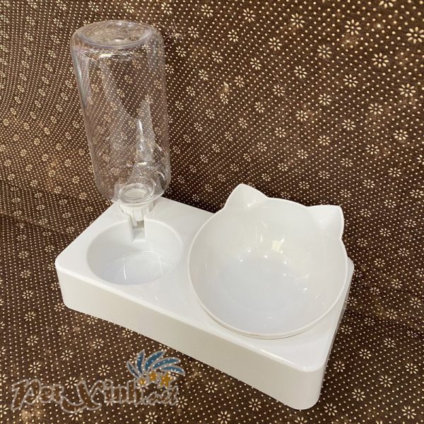 Chén hình mèo và bình nước tích hợp